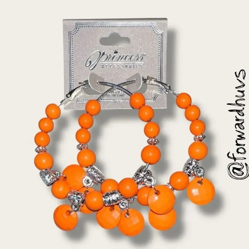 Bundle Sale 3 for $15 | Princess Accessories Orange Hoop Earrings – Faceted Bead